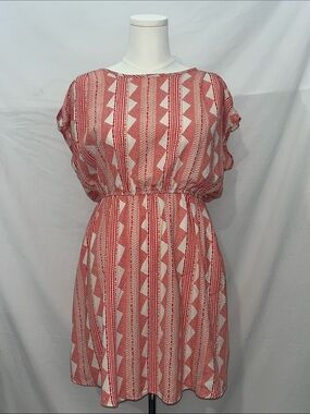 Cherish Coral and Cream Geometric Mini Dress